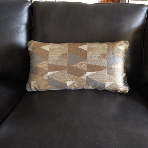 BRAND NEW OBLONG PILLOW WITH V DESIGN PATTERN AND GREY CORDING (2 AVAILABLE)